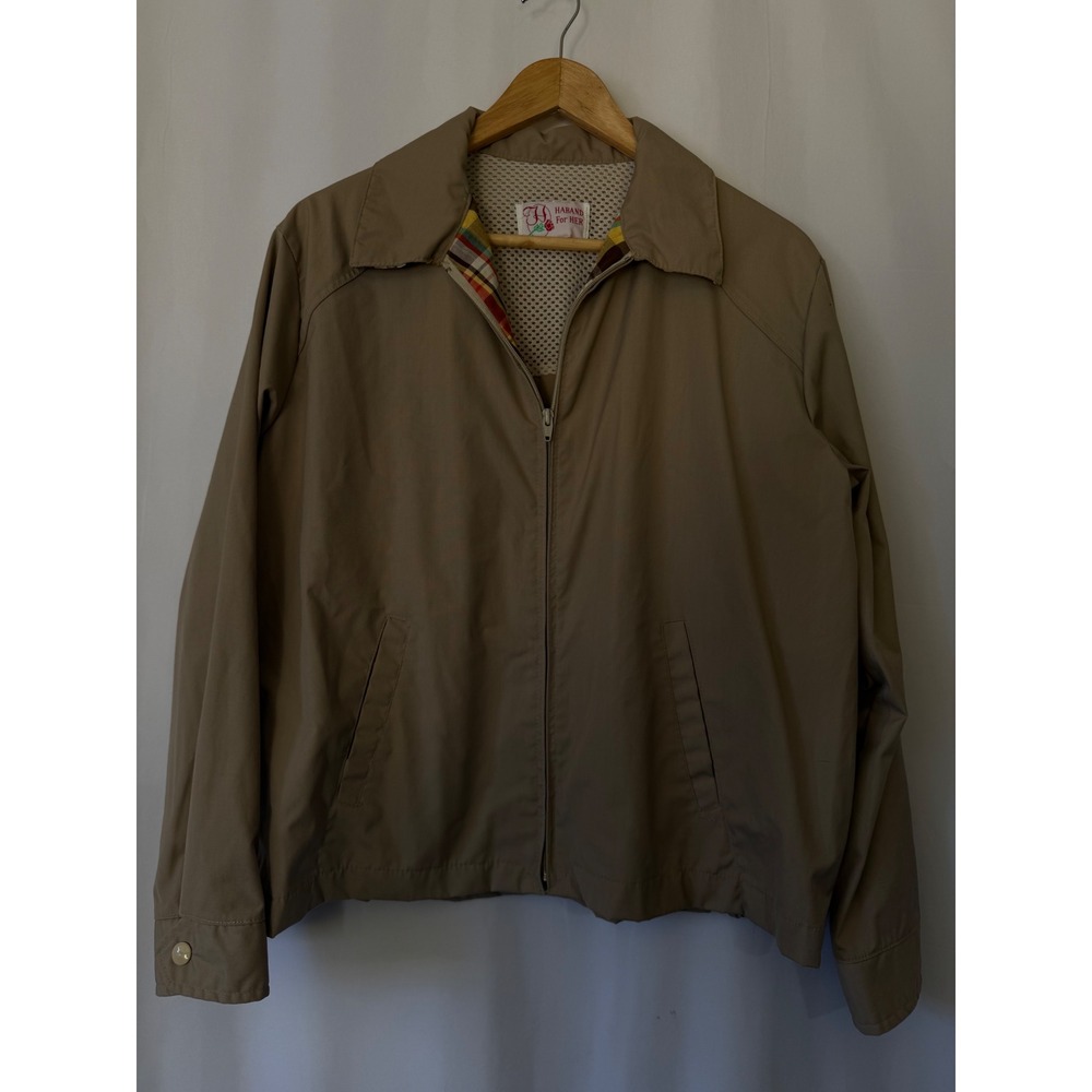 Haband For Her Tan Khaki Windbreaker Jacket Plaid Lined Vintage Large